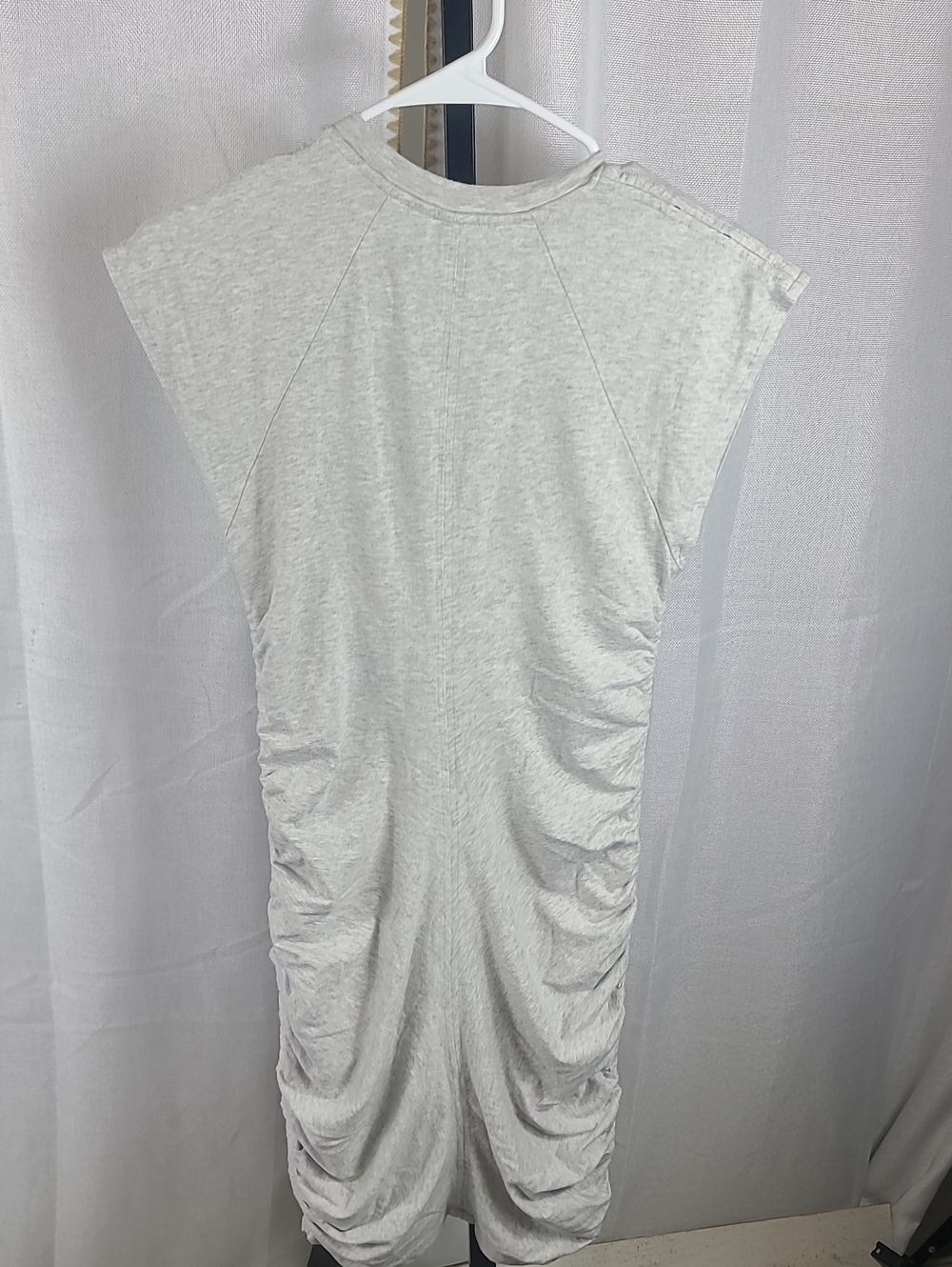 ATHLETA Apres Short Sleeve Ruched Dress Stretch Jersey Light Heather Grey Small - Picture 5 of 5